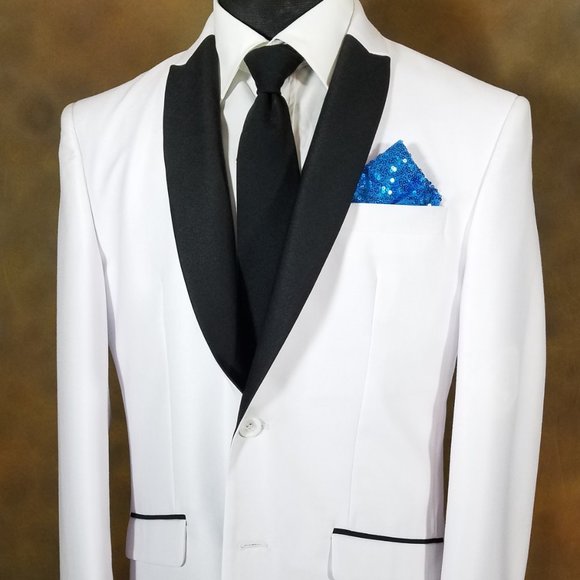 Men's French Blue Sequin Pre-Folded Pocket Square Insert - Point Design - Picture 2 of 5